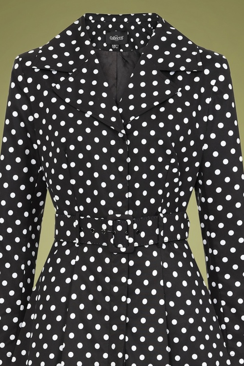 Collectif Clothing - Jolianna Polka Trench Coat Années 50 en Noir et Blanc 4