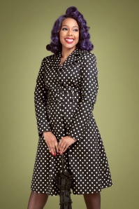 Collectif Clothing - 50s Jolianna Polka Trench Coat in Black and White