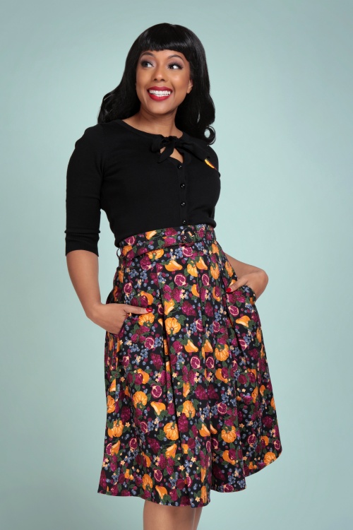 Collectif Clothing - Laken Fruit Bowl Swing Skirt Années 50 en Multi 2