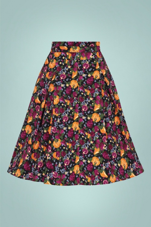 Collectif Clothing - Laken Fruit Bowl Swing Skirt Années 50 en Multi 3