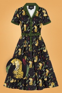 Collectif Clothing - Caterina Tiger Swing Dress Années 50 en Noir
