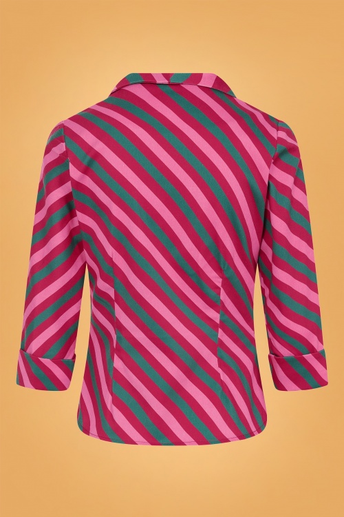 Collectif Clothing - Mona Berry Stripe Blouse Années 50 en Framboise 3
