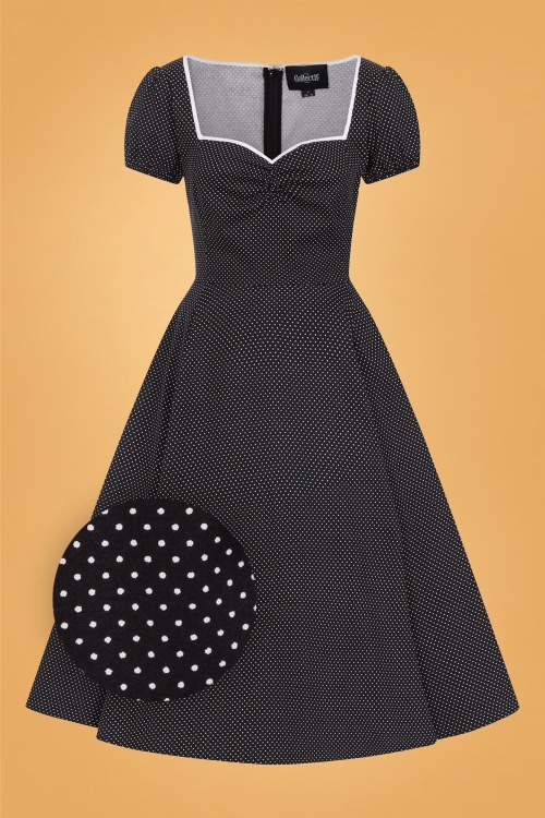 Collectif Clothing - 50s Mimi Mini Polka Swing Dress in Black and White 2