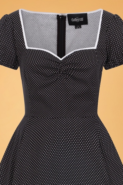 Collectif Clothing - Mimi Mini Polka Swing Dress Années 50 en Noir et Blanc 4