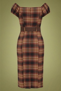 Collectif Clothing - 50s Blanche Chestnut Check Pencil Dress in Brown 3