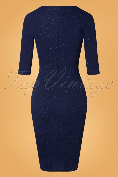 Vintage Chic for Topvintage - Gloria glitter pencil jurk in marineblauw 4