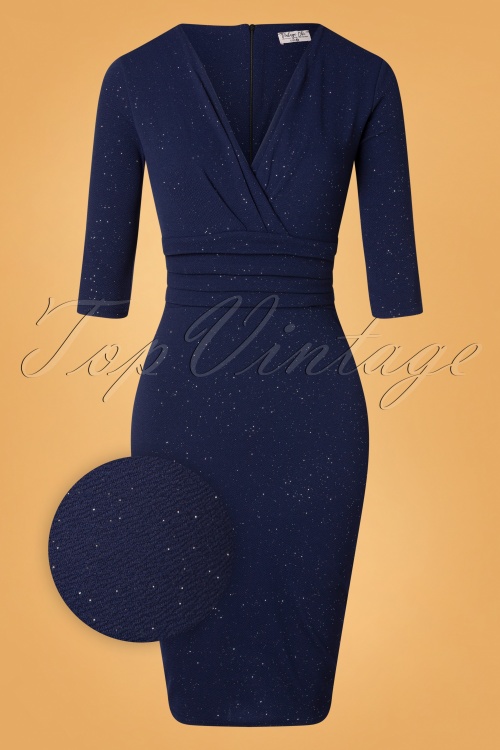 Vintage Chic for Topvintage - Gloria glitter pencil jurk in marineblauw