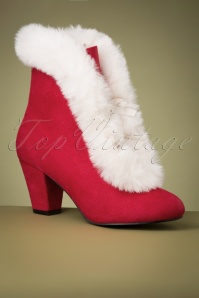 Lulu Hun - 50s Tatiana Faux Fur Boots in  Red and Ivory