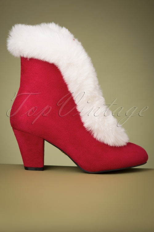 Lulu Hun - 50s Tatiana Faux Fur Boots in  Red and Ivory 2