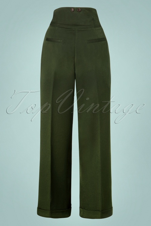 Banned Retro - 50s Girl Boss Trousers in Dark Green 2