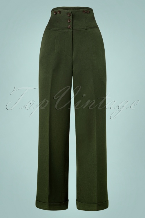 Banned Retro - 50s Girl Boss Trousers in Dark Green