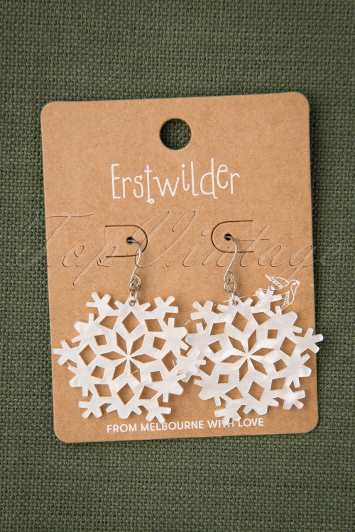 Erstwilder - Snowflake Ripple Drop Earrings in White 2