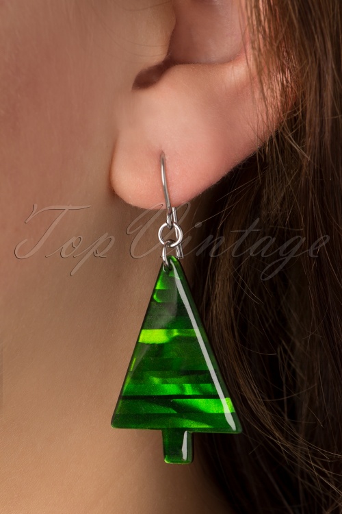 Erstwilder - Christmas Tree Stripe Drop Earrings in Green