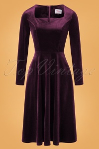 Banned Retro - 50s A Royal Evening Velvet Swing Dress in Burgundy