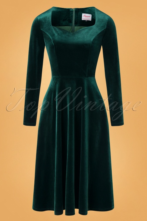 Banned Retro - 50s A Royal Evening Velvet Swing Dress in Green