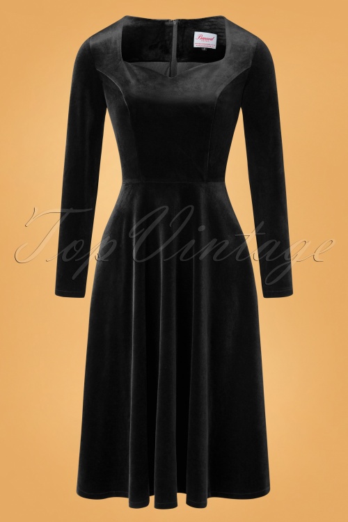Banned Retro - 50s A Royal Evening Velvet Swing Dress in Black