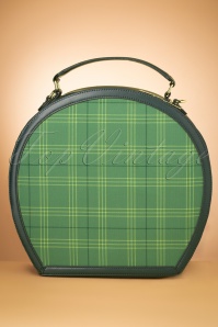 Collectif Clothing - 50s Alexandra Leaf Check Travel Bag in Green 3
