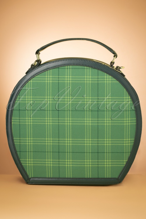 Collectif Clothing - 50s Alexandra Leaf Check Travel Bag in Green 3