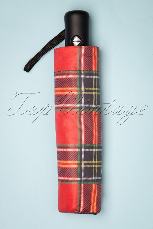 Collectif Clothing - Berry Check Foldable Umbrella in Red 3