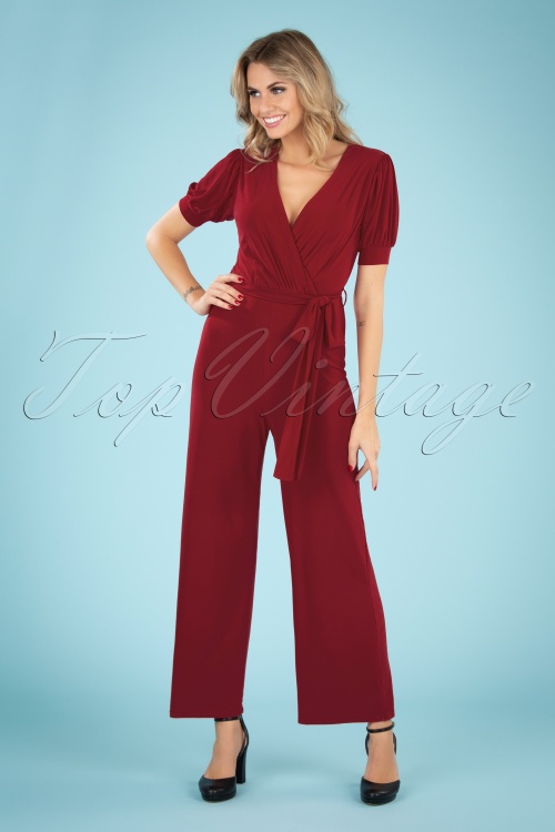 Vintage Chic for Topvintage - Paola Short Sleeve jumpsuit in wijn