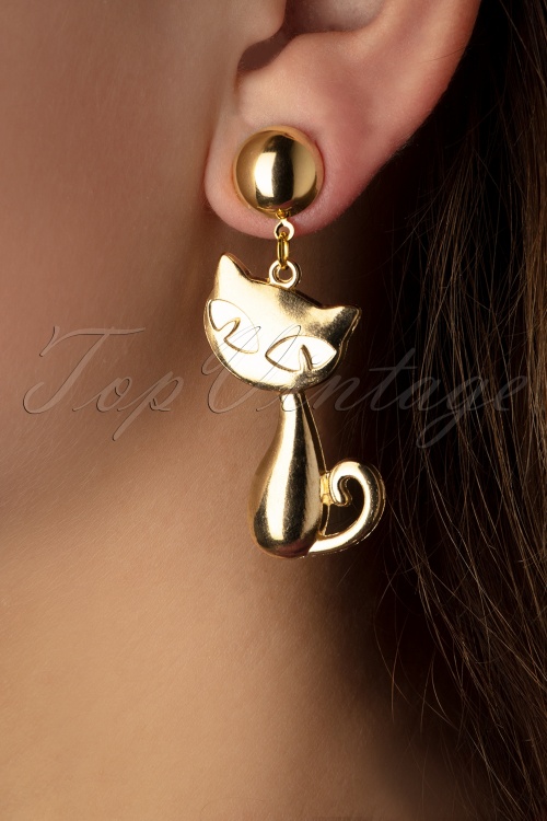 Glitz-o-Matic - Retro katten oorbellen in goud
