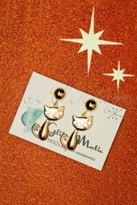 Glitz-o-Matic - 60s Retro Cats Earrings in Gold 2