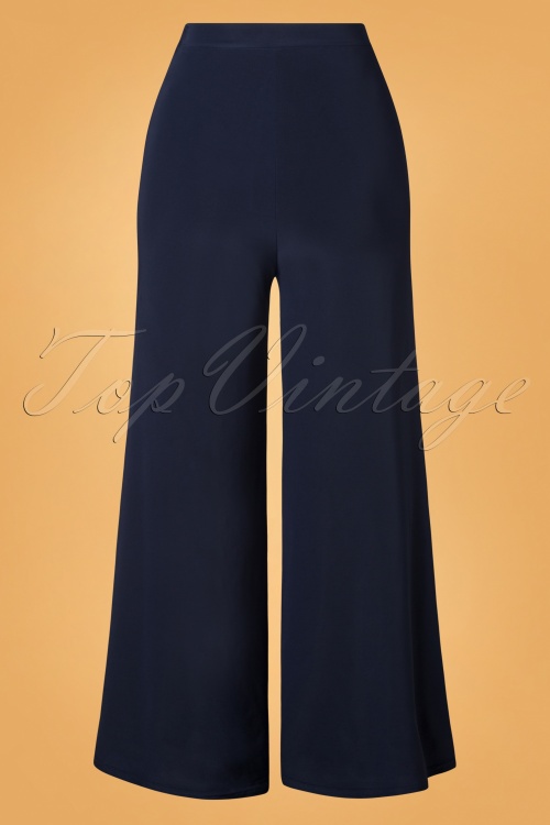 Vintage Chic for Topvintage - Vally Wide Trousers Années 70 en Bleu Marine 2