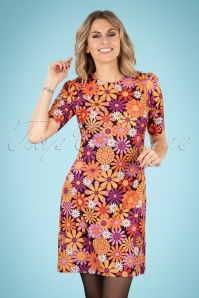 Vintage Chic for Topvintage - 70s Flory Floral Dress in Orange and Purple