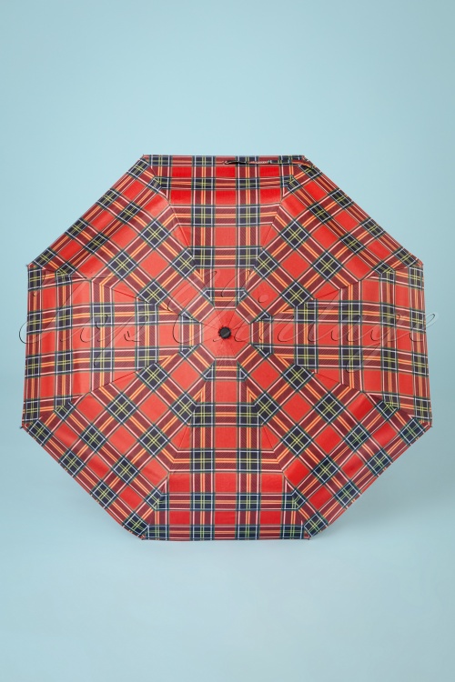 Collectif Clothing - Berry Check Foldable Umbrella in Red 2