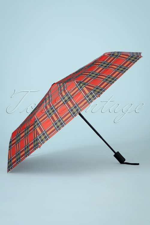 Collectif Clothing - Berry Check Foldable Umbrella in Red