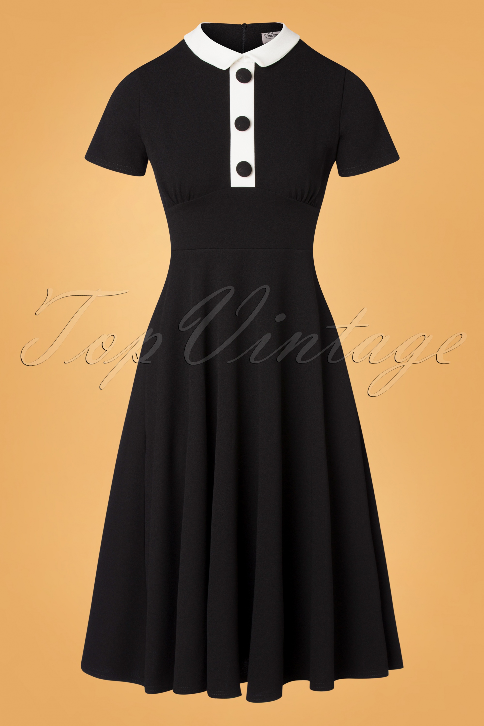 Vintage Chic for Topvintage - Sandy swing jurk in zwart en wit