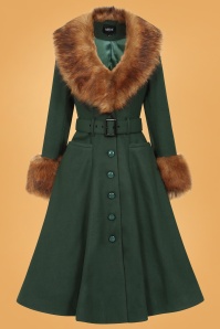 Collectif Clothing - 50s Jackie Princess Coat in Forest Green 2