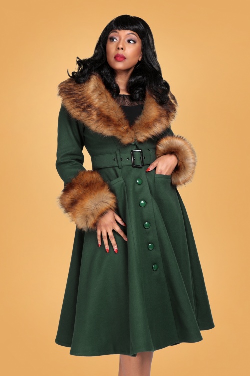 Collectif Clothing - 50s Jackie Princess Coat in Forest Green