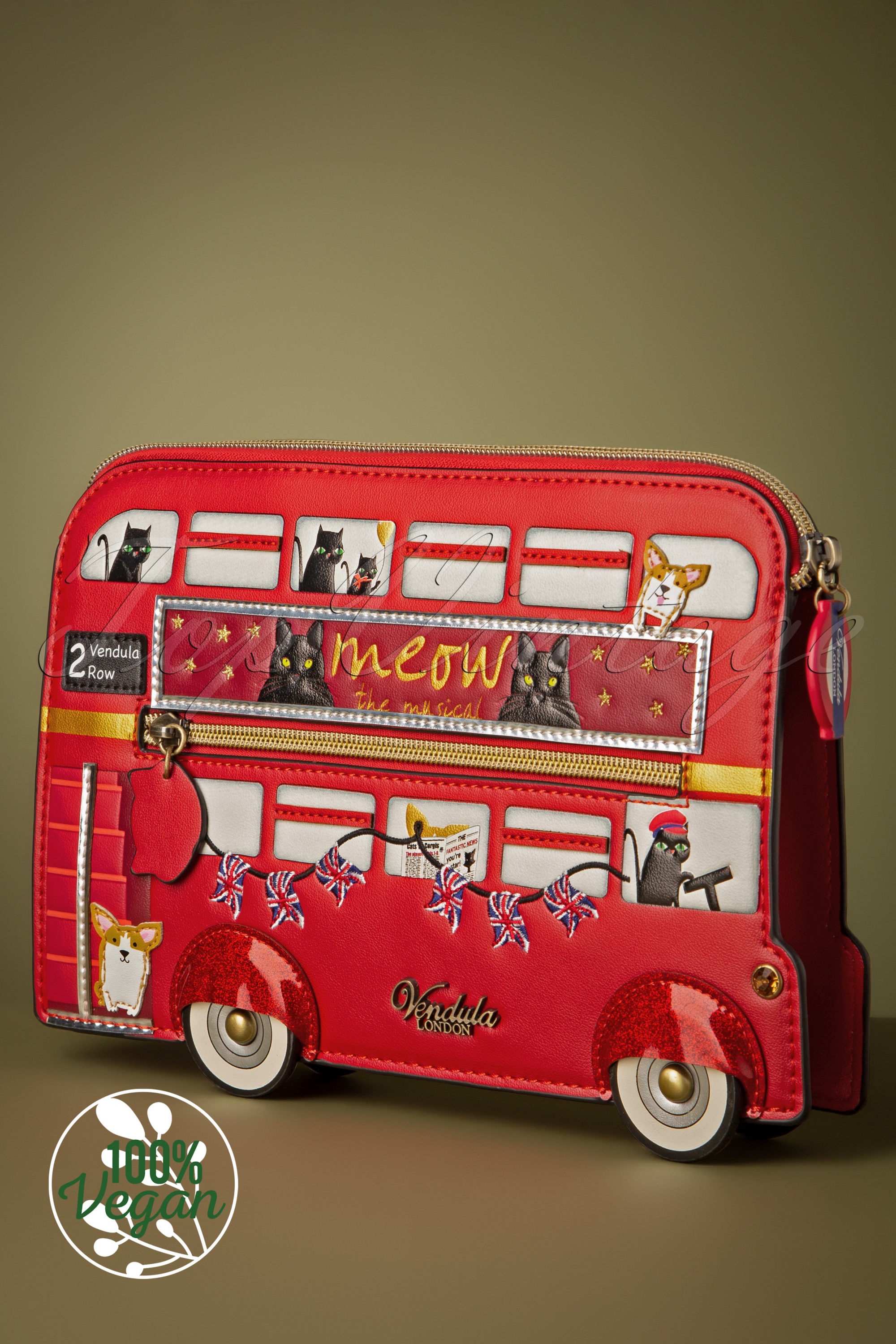 London Cats and Corgis Bus Pouch Bag in Red