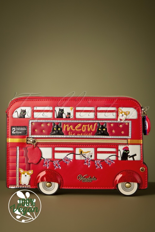 Vendula - London Cats and Corgis Bus Pouch Bag en Rouge