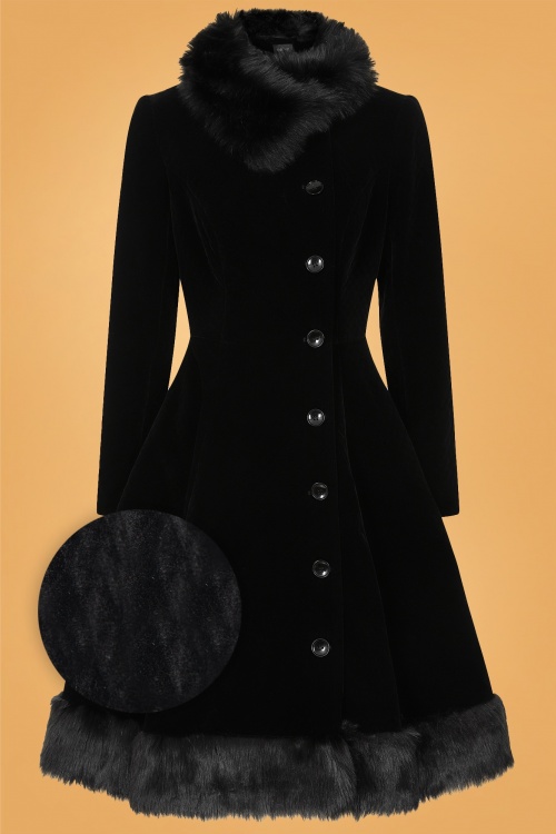 Collectif Clothing - 50s Nuit Quilted Velvet Swing Coat in Black 2