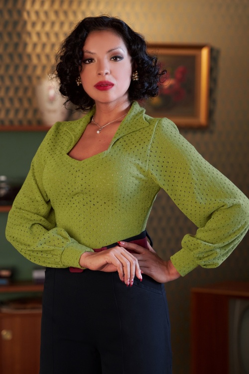 Miss Candyfloss - Laurie Gia Knitted Top Années 50 en Vert Citron