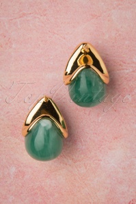 Topvintage Boutique Collection - 60s Molly Earrings in Gold and Green 3