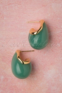 Topvintage Boutique Collection - Molly Earrings Années 60 en Doré et Vert 2
