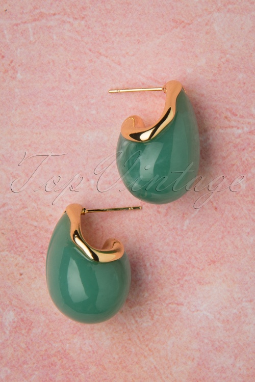 Topvintage Boutique Collection - Molly Earrings Années 60 en Doré et Vert 2