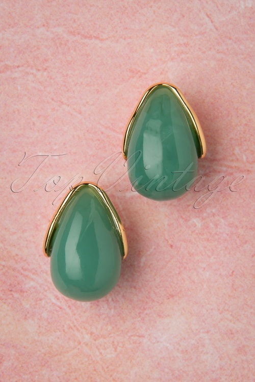 Topvintage Boutique Collection - Molly Earrings Années 60 en Doré et Vert