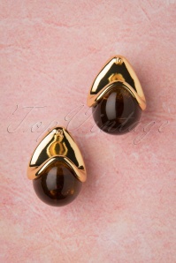 Topvintage Boutique Collection - Molly Earrings Années 60 en Doré et Brun 3