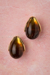 Topvintage Boutique Collection - 60s Molly Earrings in Gold and Brown