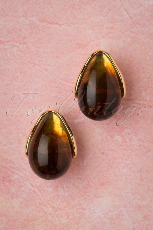 Topvintage Boutique Collection - 60s Molly Earrings in Gold and Brown