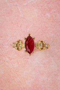 Topvintage Boutique Collection - Queen off duty ring in goud en rood 