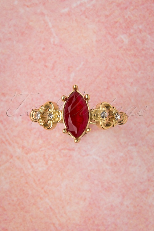 Topvintage Boutique Collection - 50s Queen Off Duty Ring in Gold and Red