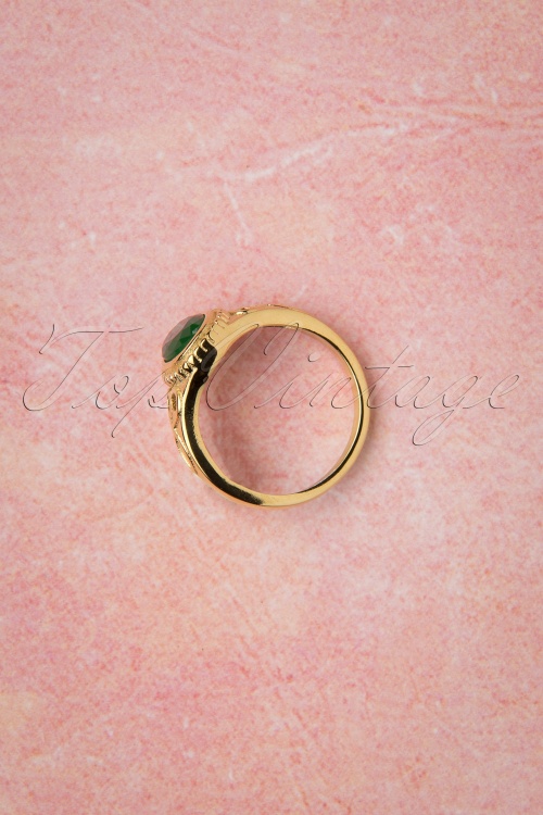 Topvintage Boutique Collection - Selflove Ring Années 50 en Doré et Vert 5