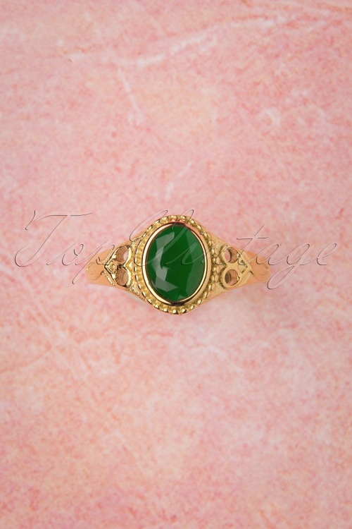 Topvintage Boutique Collection - Selflove Ring Années 50 en Doré et Vert