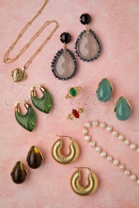 Topvintage Boutique Collection - Molly Earrings Années 60 en Doré et Vert 4