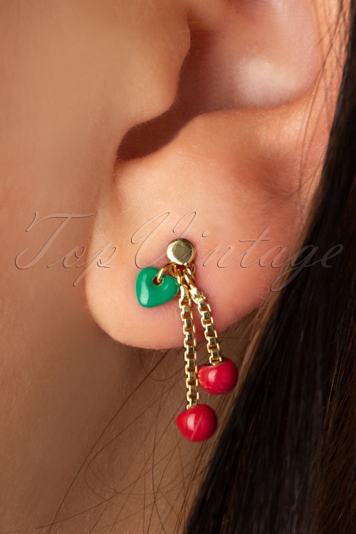 LULU Copenhagen - Cherry 1 Piece Gold Plated Earring in Red and Green
